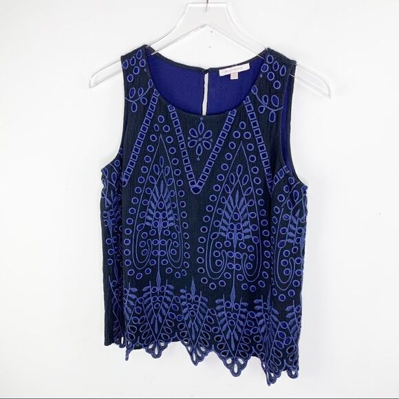 Skies Are Blue Navy Lace Tank Top Sz S - Picture 1 of 11